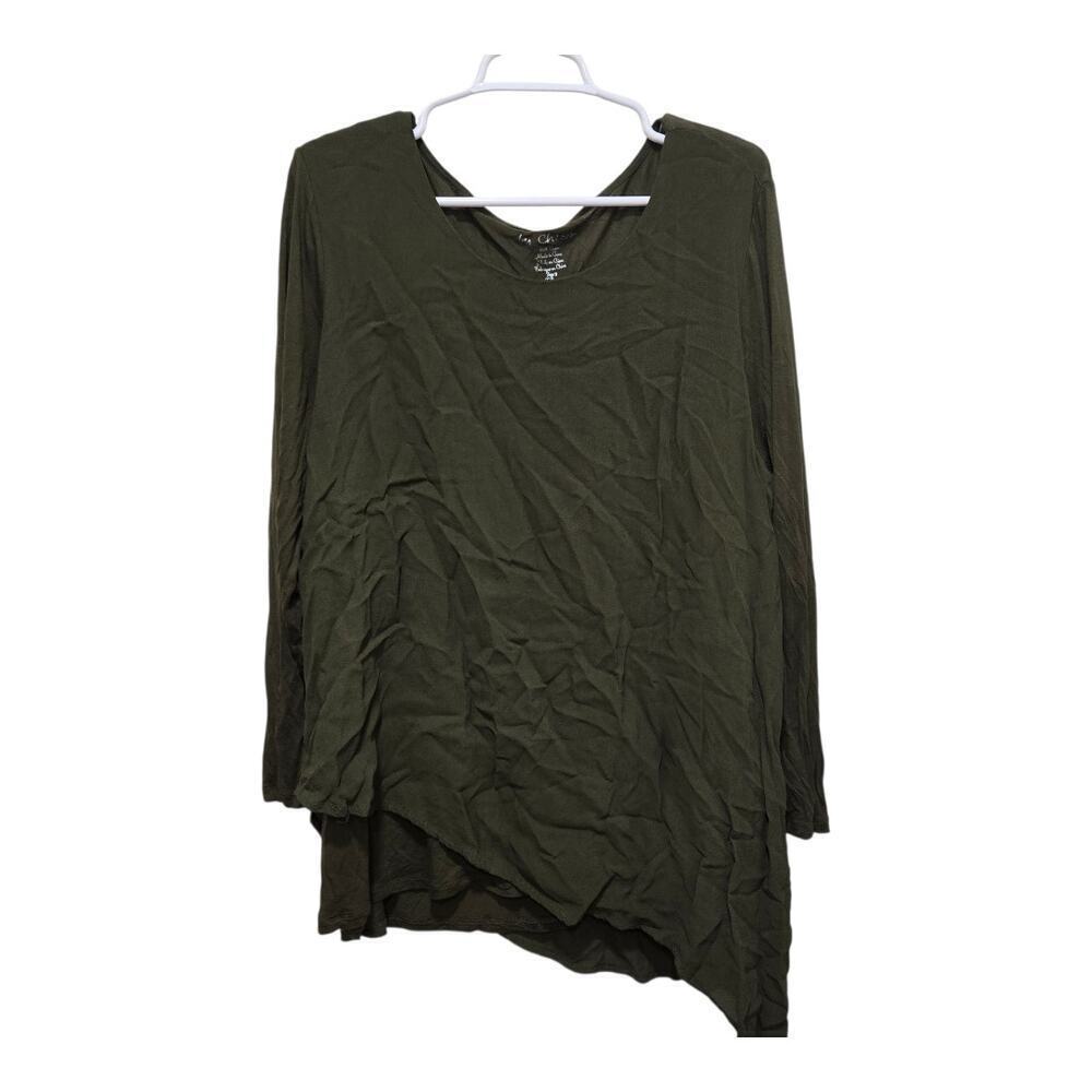 Chico’s Asymmetrical Tunic Top Olive Size 3 XL Rayon